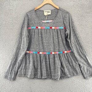 Savanna Jane Top Womens Medium Sweet Aspirations Gray Long Sleeve Embroidery NWT